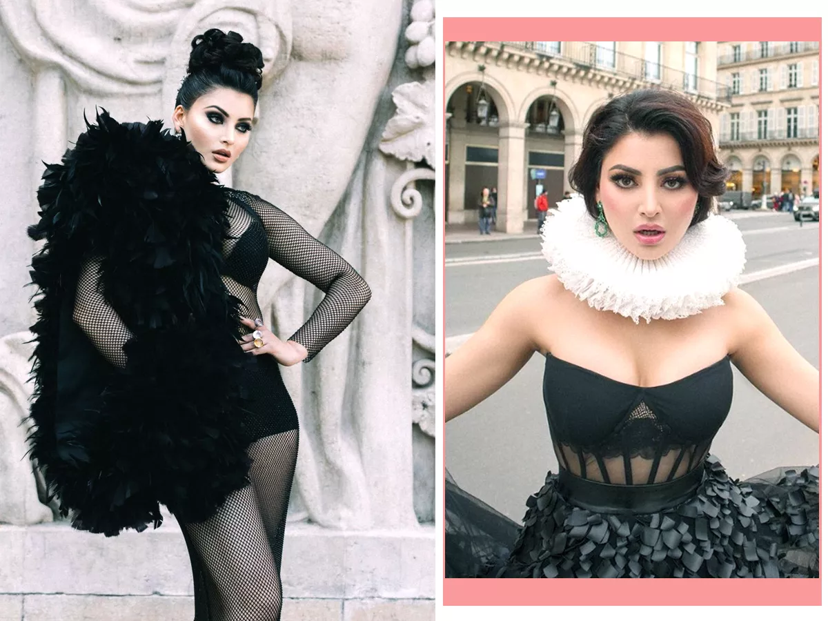Urvashi Rautela At Paris Fashion Week in Sophisticated Black Net Dress Photos - Sakshi