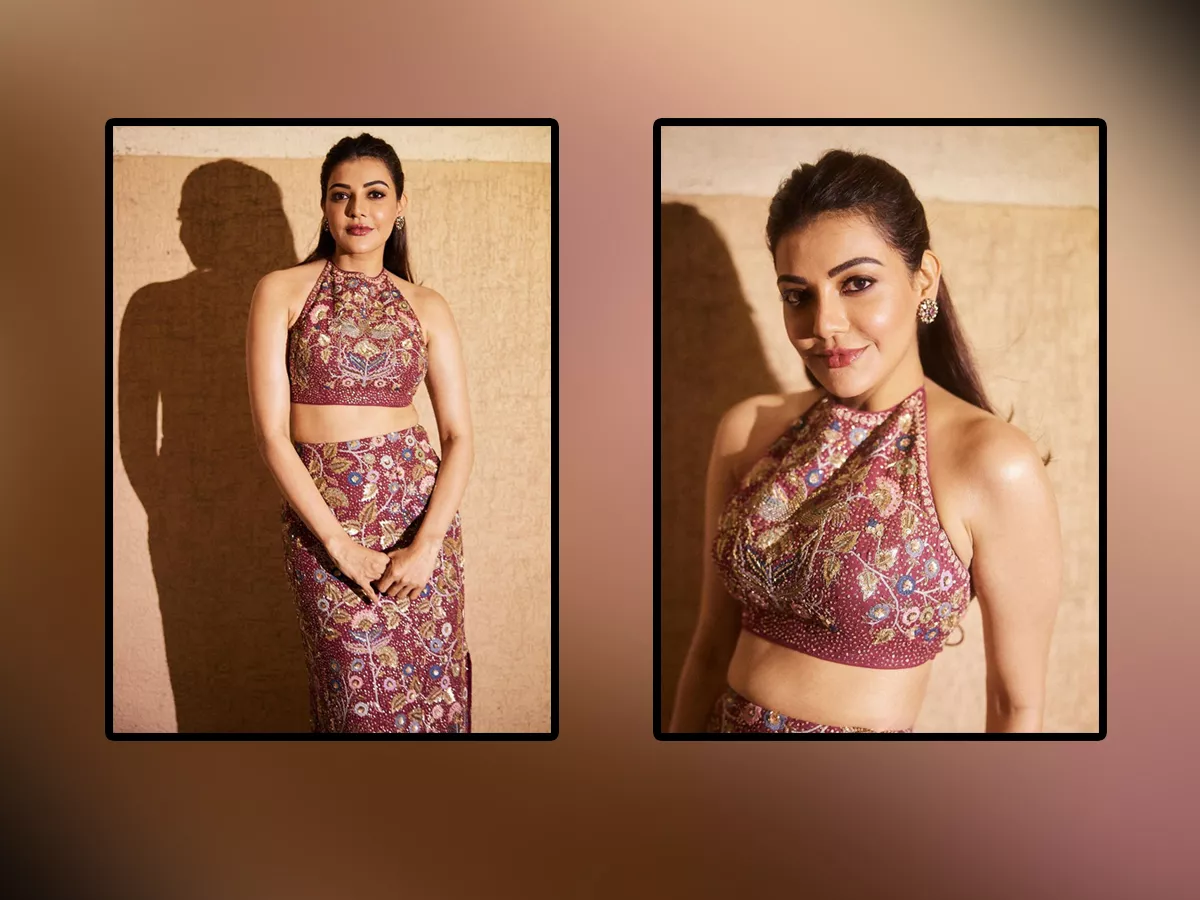 Tollywood Dynamic Actress Kajal Aggarwal Stunning Photos In Maroon Floral Print Dress