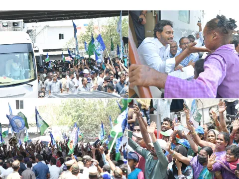 Grand Welcome to CM Jagan Memantha Siddham Bus Yatra at Visakhapatnam Photos - Sakshi
