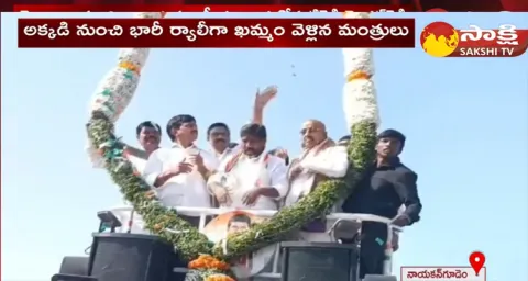 Grand Welcome tT Congress Ministers at Khammam District