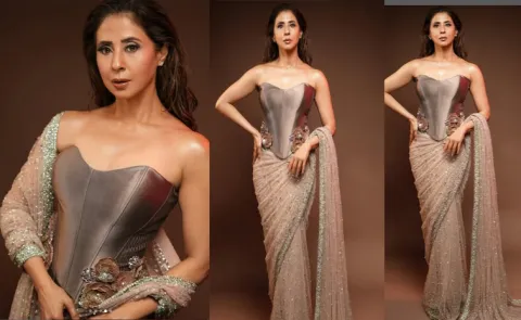 Urmila Matondkar Tradition With In A Manish Malhotra Rose Gold Saree12