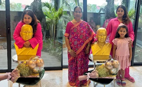Dil Raju Daughter Hanshitha Mother Statue In House