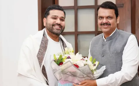 Rohit Sharma Gets Honoured By Maharashtra CM Devendra Fadnavis Pics7