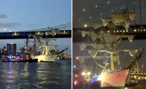 Mexican Navy Ship Hits New York Brooklyn Bridge12