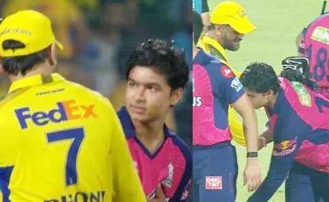 Vaibhav Suryavanshi Touches MS Dhoni Feet CSK Captain Reaction Viral