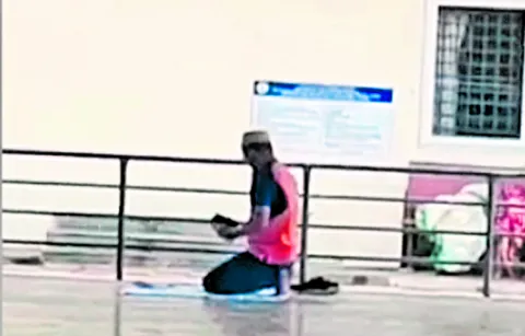 A person Namaz at Tirumala Kalyana Vedika