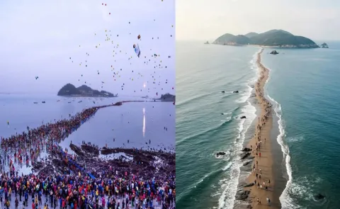South Korea Miracle jindo. sea will split for an hour
