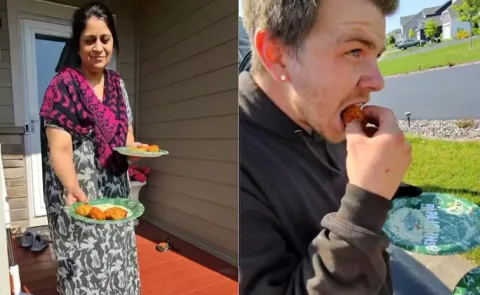 Indian Woman Offers American Construction Workers Medu Vadas14