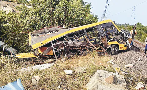 Three children dead as passenger train rams school van at level crossing in Tamil Nadu