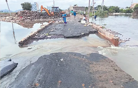 Water entering low lying areas in Vijayawada