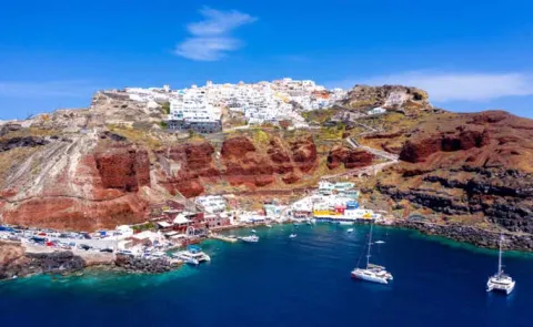 Ammoudi Beach Santorini Greece And Small port Located