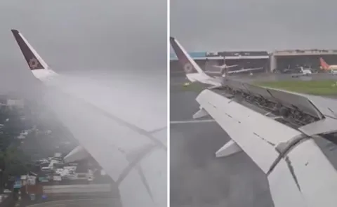 Landing at Mumbai airport midst of heavy rain Video Viral