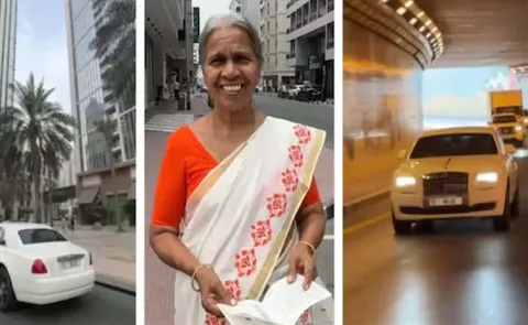72 Year Old Saree Clad Kerala Woman Drives Rolls Royce Ghost In Dubai