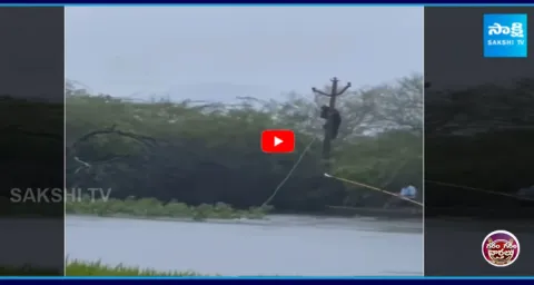 Electrical Staff Risky Work in Heavy Rain with Boat 7