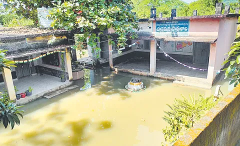heavy rain water in government school in Bhadradri Kothagudem district