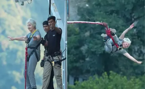 82 year old woman takes Indias highest bungee jump in Rishikesh