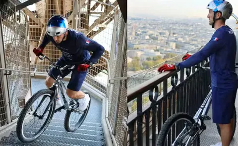 Frenc Man Fontenoy Hops Up Eiffel Tower On Cycle In 12 Minutes