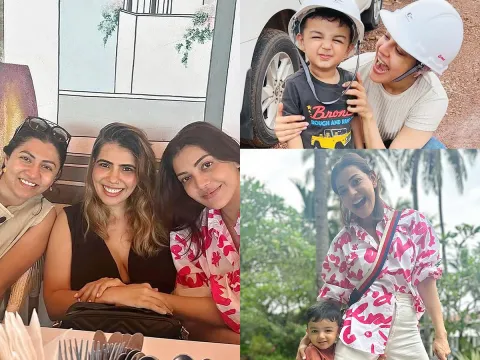 Actress Kajal Aggarwal cute moments With Son Photos8