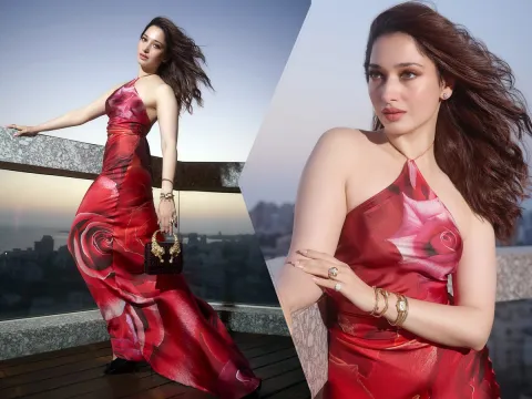 Tamannaah Bhatia beauty doubles in rose print dress photos1