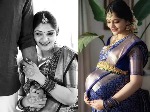 Hero kiran abbavaram wife rahasya gorak seemantham photos1