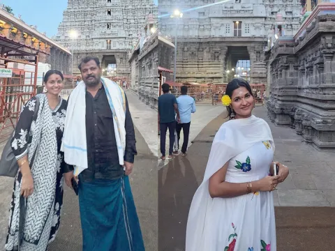 TV Actor Prabhakar with his wife And daughter visited Arunachalam Temple Photos1