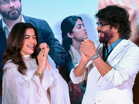 Actor Nagarjuna during the music launch of the upcoming film Kuberaa