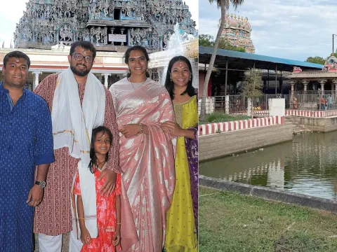 PV Sindhu husband Venkatta Datta sai Seeks Clarity At Meenakshi Temple Photos