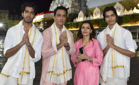 Actor Sonu Sood visits Lord Sri Venkateswara Swamy Temple With Family Photos1