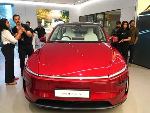 Tesla Model Y Vehicle inauguration of India first Tesla showroom in Mumbai