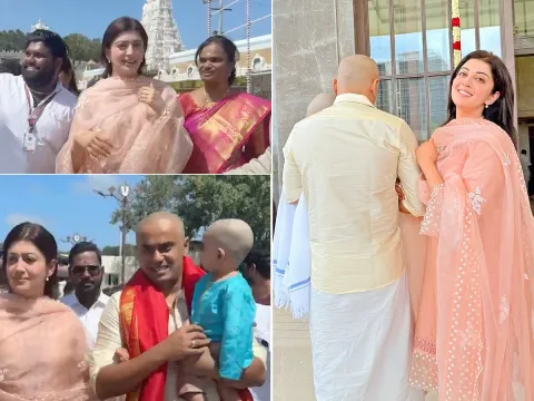 Actress Pranitha Subhash Visited Tirumala Along With Husband And Son Photos