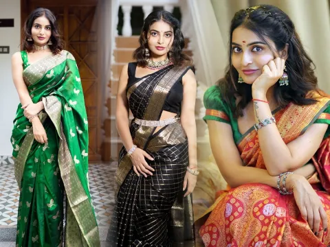 Ananya nagalla looking adorable in three sarees