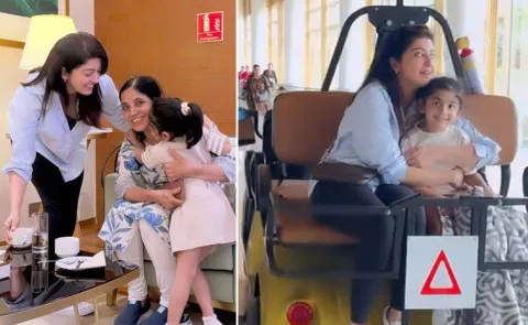 Actress Pranitha Enjoy At Bangalore Airport with Her Daughter Photos