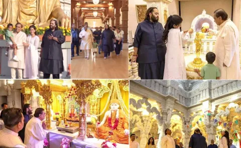 Mukesh Ambani, Radhika Merchant, Anant Ambani Spiritual Visit To Londons Swaminarayan Temple Photos4