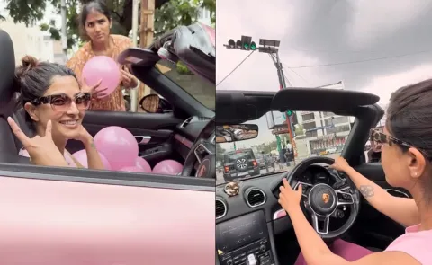 Varalaxmi Sarathkumar Receives Pink Porsche As Anniversary Gift Photos5