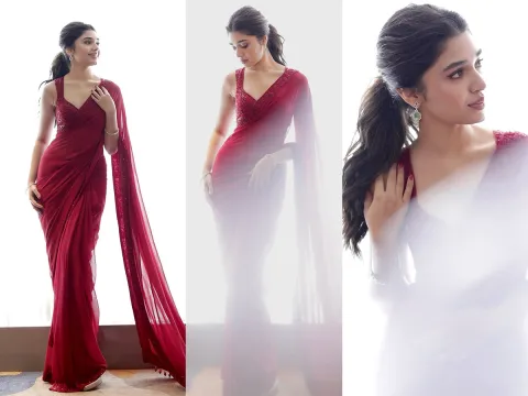 Tollywood Actress Krithi Shetty Red Dresses Photos