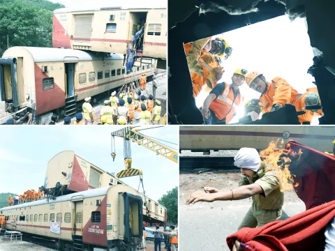 Mock Train Accident Drill At Vijayawada Railway Station Photos