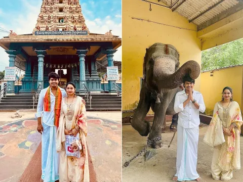 Comedian Kevvu Kartheek And His Wife Visited Temples: Photos10