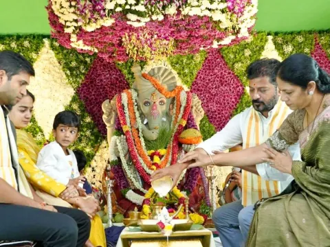 CM Revanth Reddy And Wife Perform Special Ganesh Navaratri Puja PHotos