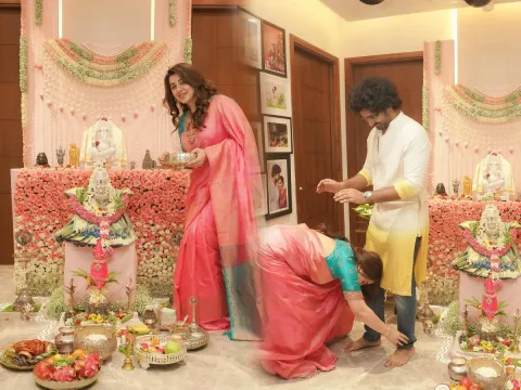 Aadi Pinisetty and Nikki Galrani at 'Ganapati Puja' (Photos)