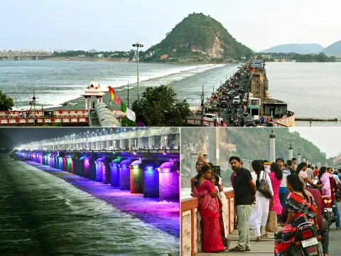 Heavy Rain Flood Water in Prakasam Barrage Photos