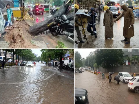 Heavy rains lash in Hyderabad roads waterlogged and traffic disrupted photos