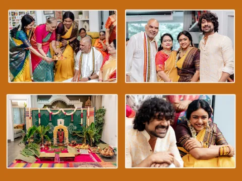 Varun Sandesh couple's Sri Venkateswara Swamy Vratham in new house.. Photos