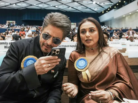 Shah Rukh Khan and Rani Mukerji during the 71st National Film Awards Ceremony