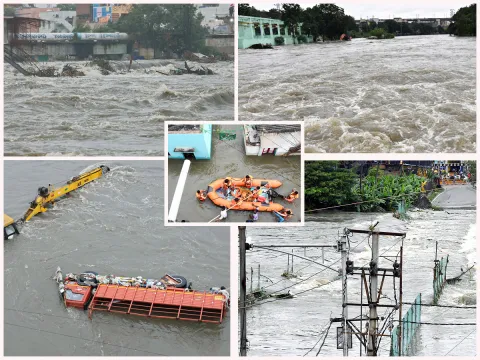 Heavy Flood Water Flow in Musi River due to Rains Photos