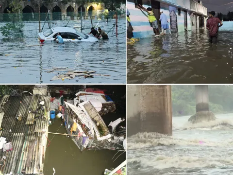 Heavy Flood Water Flows At Musi River In Hyderabad