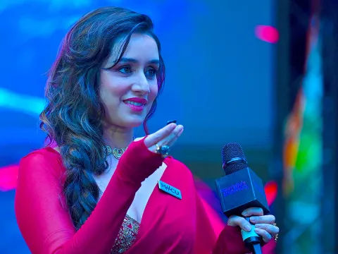 Shraddha Kapoor during the trailer launch of their film Thamma