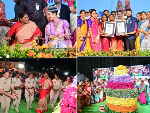 Bathukamma Place In Guinness World Record In Saroornagar Photos