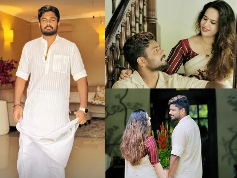 Sanju Samson celebrates Onam with wife Charulatha Photos