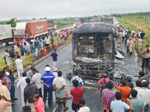 Kurnool Travels Bus FIRE Incident Photos