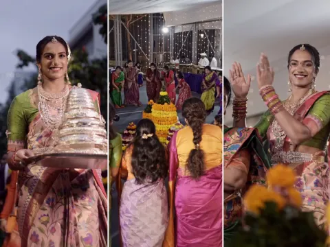 PV Sindhu Played Vendi Bathukamma With Husband (Photos)